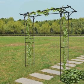 Black Wrought Iron Arch With Flat Roof Courtyard