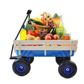 Outdoor Wagon All Terrain Pulling W  Wood Railing Air Tires Children Kid Garden