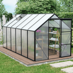 6x12 FT Polycarbonate Greenhouse Raised Base And Anchor Aluminum Heavy Duty Walk-in Greenhouses For Outdoor Backyard In All Season,Black