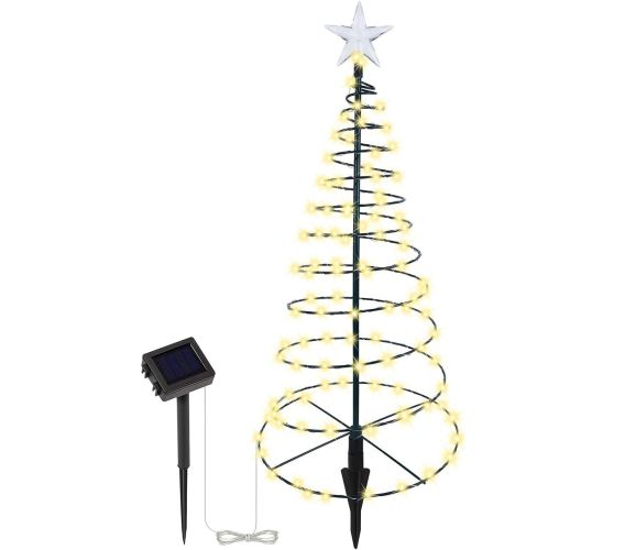 Solar Powered Metal LED Christmas Tree Decorative Lights - 200 LEDs, Easy To Install, 4 Feet Tall, Perfect For The Holidays - Solid Color